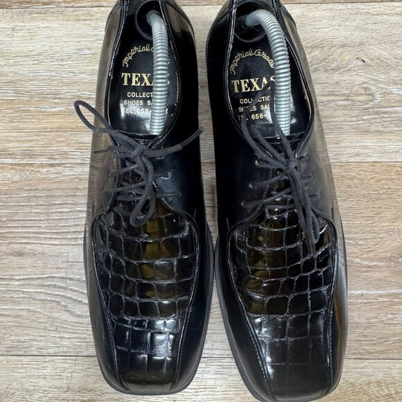 Daks London Black Leather Reptile Embossed Square Toe Oxfords Men's Size 10 - Picture 2 of 7